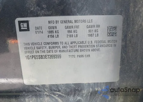 2014 Chevrolet Cruze 2Lt Auto from USA, damaged, VIN 1G1PE5SB3E7269399